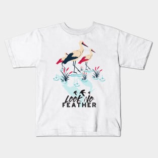 Whimsical Stork Pun Art - 'Look No Feather' Kids T-Shirt